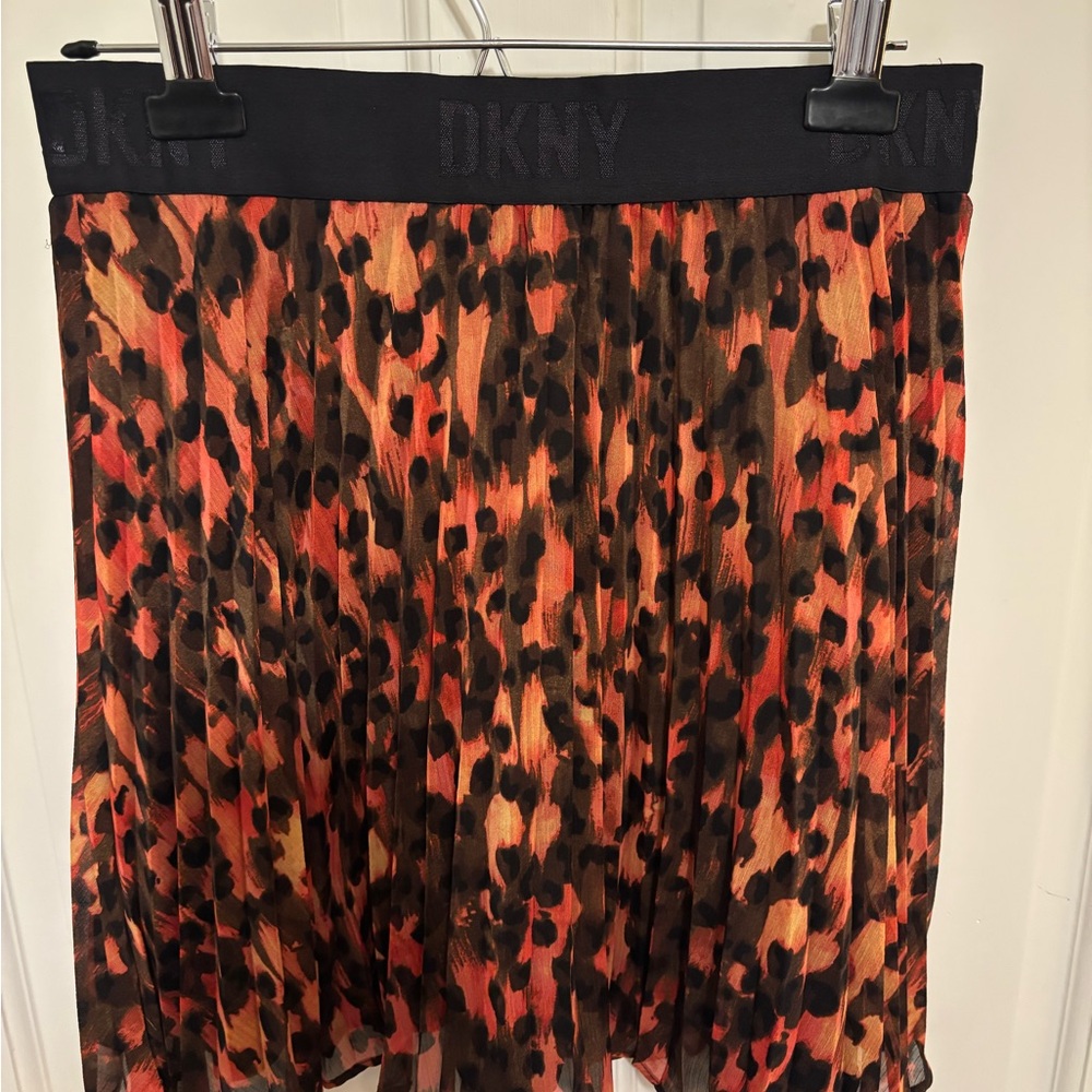 DKNY A-Line Leopard Print Skirt - Orange and Black